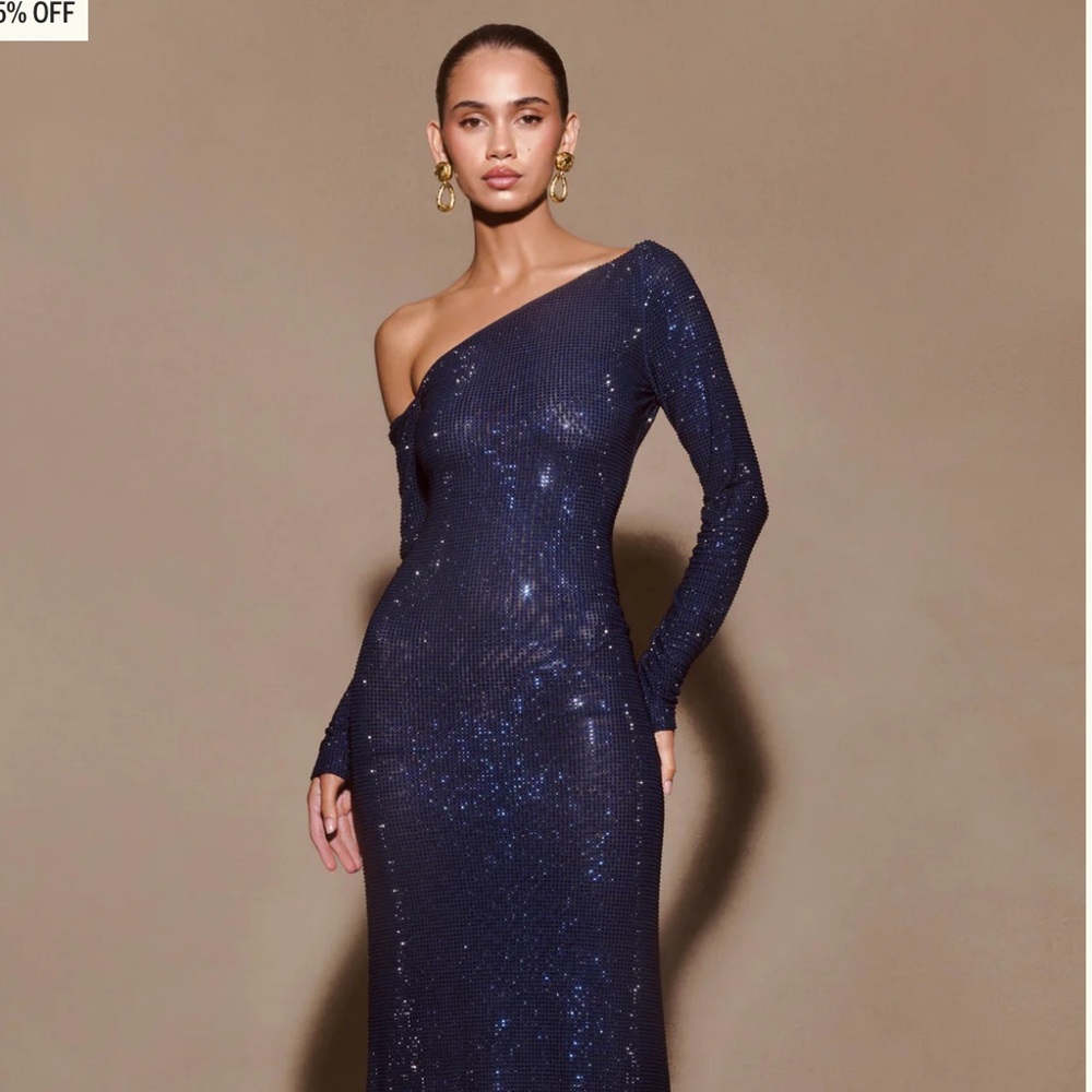 Meshki Diamante Long Sleeve Maxi Dress - Navy